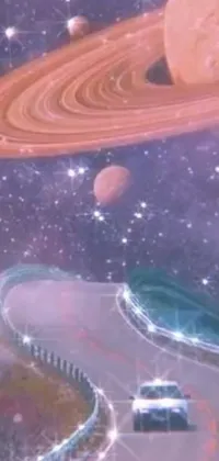Looking for a mesmerizing phone live wallpaper? Check out this swirling journey of a car on a winding road with a holographic display of a planet in the background
