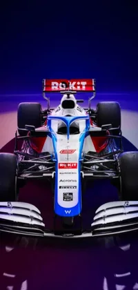This live wallpaper showcases a white and blue racing car on a track, bringing excitement to your Android device