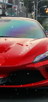 This lively live wallpaper features a shiny red sports car parked at the side of a busy Colombo Sri Lankan city street