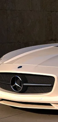 This live wallpaper stunningly showcases a white sports car parked in front of a sleek wall