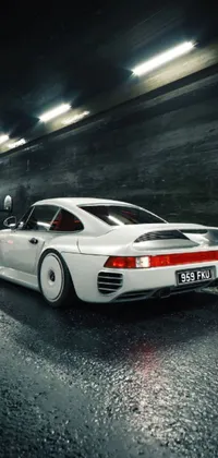 Looking for a high-quality live wallpaper for your phone that features a white sports car driving through a tunnel? This digital piece, inspired by classic car designs, is perfect for any car enthusiast! It showcases a sleek Porsche RSR jolting at high speed through a tunnel with curious light effects adding to the exciting feel of this wallpaper