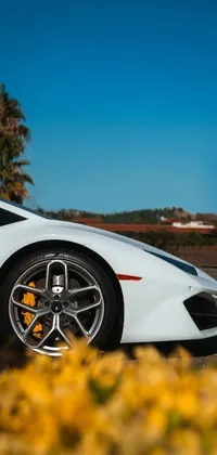 This live wallpaper displays an exquisite white sports car parked in a Southern California parking lot, capturing the lively spirit of the vehicle
