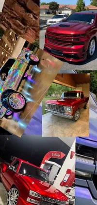 Add a splash of color and personality to your phone with this lively live wallpaper! Featuring a captivating collage of images, including a bold red truck, an intricately detailed airbrush painting, and a holographic car, this design is perfect for anyone who loves vibrant and unique artwork