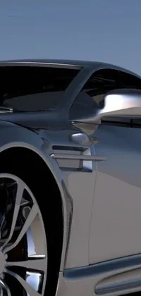 This phone live wallpaper showcases a stunning silver sports car parked in a parking lot