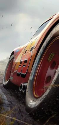 Get racing vibes with this phone live wallpaper featuring a car driving on a track by Pixar