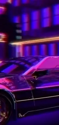 Get immersed in a stunning phone live wallpaper featuring a retro car cruising down a city street at night