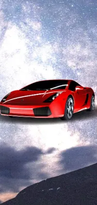 This dynamic live wallpaper showcases a red sports car flying through a space-inspired, vector-art sky