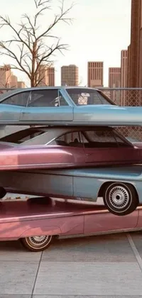Elevate your phone's aesthetic with a hyper-realistic, retro-futuristic live wallpaper featuring two stacked lowriders