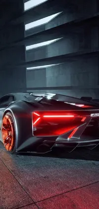 This stunning phone live wallpaper features a red and black sports car showcased in a dark room