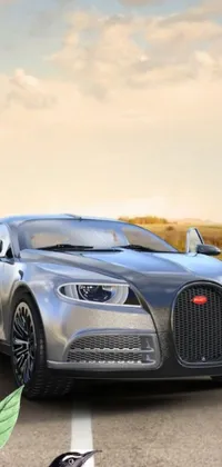 This stunning live wallpaper features a digital rendering of a sleek and stylish car on the side of a winding road
