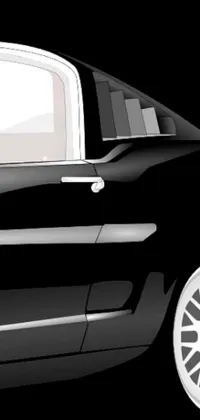 Get this stylish phone live wallpaper featuring a highly detailed black and white car inspired by the classic mustang design