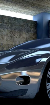 Get revved up with our live phone wallpaper of a metallic silver sports car parked in a parking garage