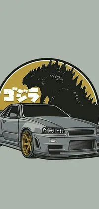 This live phone wallpaper showcases a dynamic car with a Godzilla logo designed in vector art