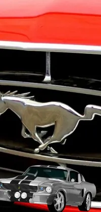 This realistic phone live wallpaper features a sleek Mustang car and logo chest plate resembling a bull's