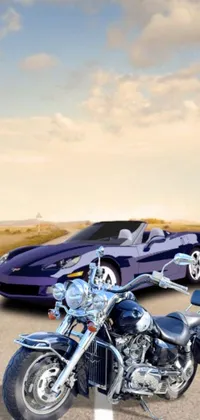 Rev up your phone screen with a photorealistic purple sports car and blue motorcycle in this trending live wallpaper from Pixabay
