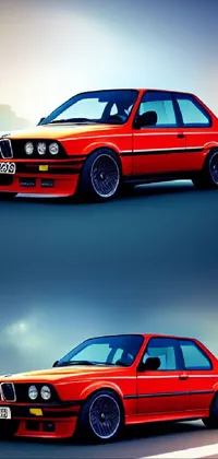 This phone live wallpaper features two classic cars side by side in vector art style, inspired by the 80s car culture