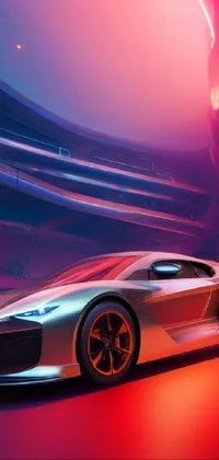 Get a futuristic live wallpaper for your phone with a silver sports car driving through a tunnel