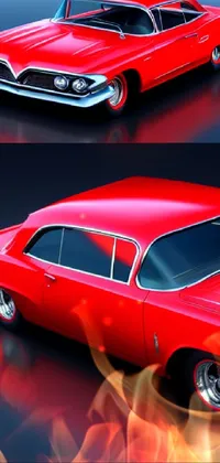 This live phone wallpaper features a 3D model of a red car from 1961 sitting on a black floor