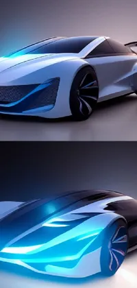 This live wallpaper features two images side by side, showcasing a futuristic car in 3D rendering