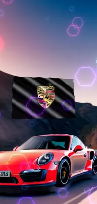 This live wallpaper showcases a spectacular red sports car zooming down a winding mountain path