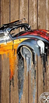 Looking for a unique and eye-catching live wallpaper for your phone? Check out this stunning spray-painted car, featured on a wooden fence using airbrush techniques