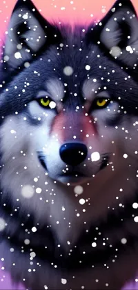 This live wallpaper features a yellow-eyed wolf in a symmetrical pose against a forest background animated with falling leaves and swaying trees