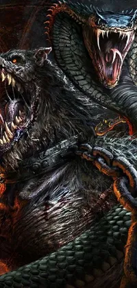 Looking for a unique and eye-catching live wallpaper for your phone? Check out our collection featuring a realistic snake on a chain, vivid fantasy art, a muscular werewolf, an epic battle between a hero and a monster, an intense power metal album cover, and incredible pieces of artwork from DeviantArt