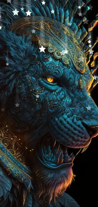 This striking phone live wallpaper showcases a majestic lion adorned with a crown, depicted in a stunning digital art style