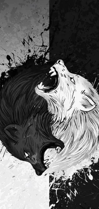 This black and white vector art wolf wallpaper depicts a yin and yang design