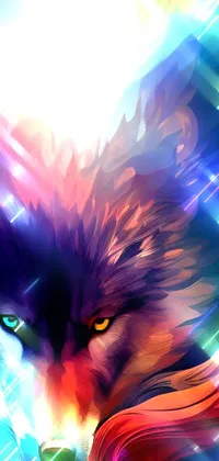 This phone live wallpaper features a captivating representation of a wolf and a phoenix