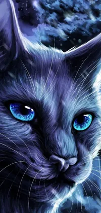 Experience the enchanting beauty of an intricately detailed feline with stunning blue eyes with this live wallpaper for your phone