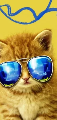 This live phone wallpaper showcases a close-up of a photorealistic cat wearing sunglasses