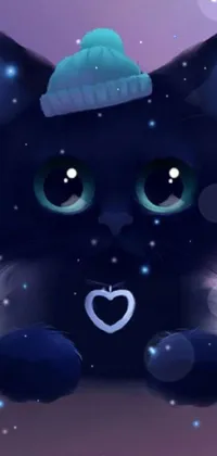 This live wallpaper features a close-up of a cat donning a hat, drawn in vector art with furry details