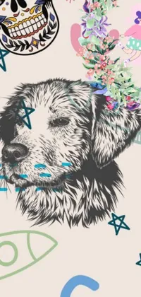 This phone live wallpaper features a close up of a cute dog wearing a vibrant flower crown
