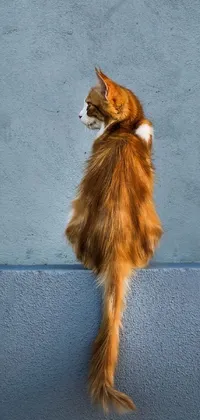 This live wallpaper features a ginger cat standing on its hind legs in front of a wall, accompanied by a long-haired chihuahua