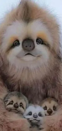 This phone live wallpaper features a heartwarming image of a baby sloth seated on its mother's lap