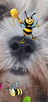 This lively phone live wallpaper showcases a playful brown dog with a bee on its nose