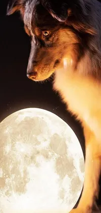 Looking for a breathtaking live wallpaper to give your phone a stunning new look? Check out this amazing image featuring a dog standing in front of a full moon