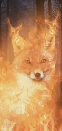 Get the most captivating live wallpaper of a majestic fox in the midst of a burning forest