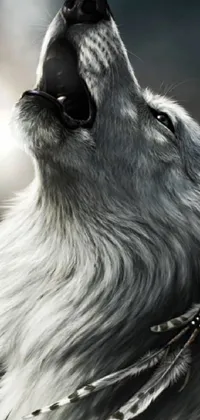 This striking phone wallpaper showcases a close-up of a wolf with its jaws gaping open, revealing its sharp teeth