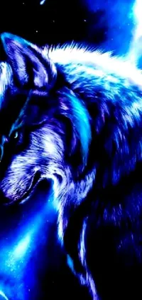 This phone live wallpaper features a digital art image of a snarling wolf on a black background