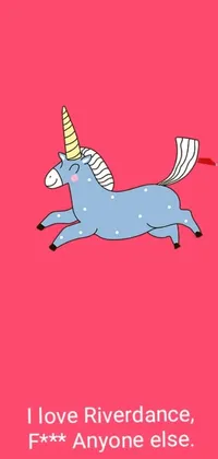 This phone live wallpaper showcases a cute and amusing blue unicorn against a vibrant pink background