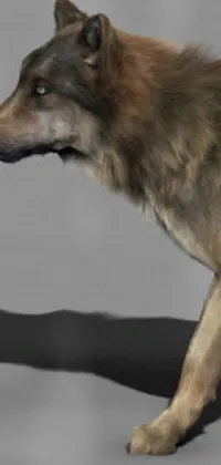 This live phone wallpaper features a stunning close-up of a wolf on a gray background