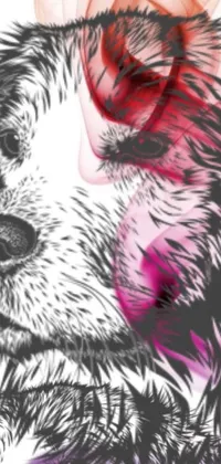 This phone live wallpaper showcases an artful, digital painting inspired by a canine wearing a beautiful flower adornment on its head