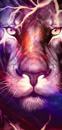 This phone live wallpaper showcases a stunning close-up of a lioness painting, rendered in captivating digital art