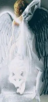 This phone live wallpaper features an stunning airbrush painting of an angelic woman with intricate details in her wings and gentle strokes in her hair