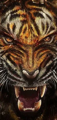 This is an eye-catching live wallpaper of a close-up tiger with its mouth agape