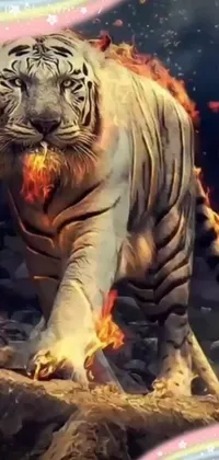 Experience the stunning beauty of this mesmerizing phone live wallpaper featuring a majestic white tiger