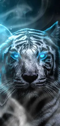 Looking for a captivating <a href="/">live wallpaper for your phone</a>? Look no further than this stunning blue tiger image! With striking blue eyes and digital art by a talented creator, your screen will come to life with the vibrant neon lights that create a futuristic and dramatic atmosphere around the tiger