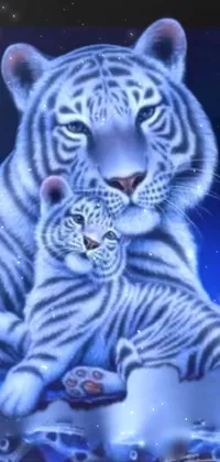 Looking for a magical live wallpaper for your phone? Check out this enchanting design featuring two white tigers resting peacefully side by side
